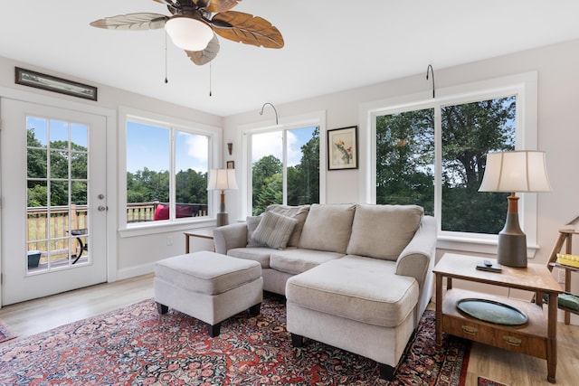 29 Folly Farm Rd, Lebanon, ME 04027 - living room with wood finished floors and ceiling fan