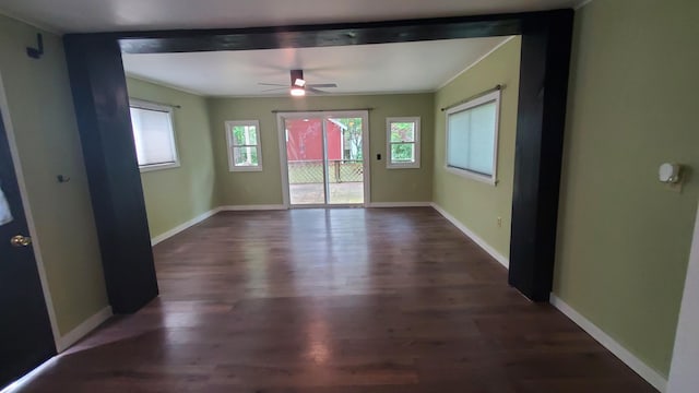 236 Birch St, Bangor, ME 04401 - unfurnished room with healthy amount of natural light, dark wood-style flooring, and a ceiling fan