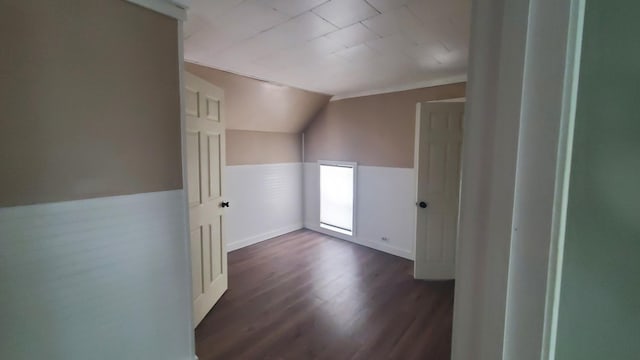 236 Birch St, Bangor, ME 04401 - bonus room featuring wainscoting, lofted ceiling, and dark wood finished floors