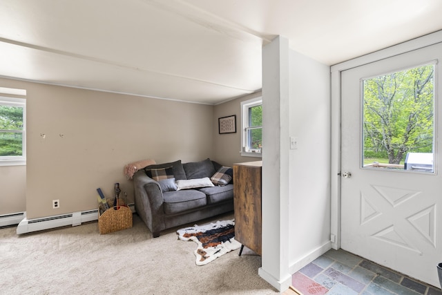 14 Lakeshore Dr, Belgrade, ME 04918 - entrance foyer with a baseboard heating unit and carpet