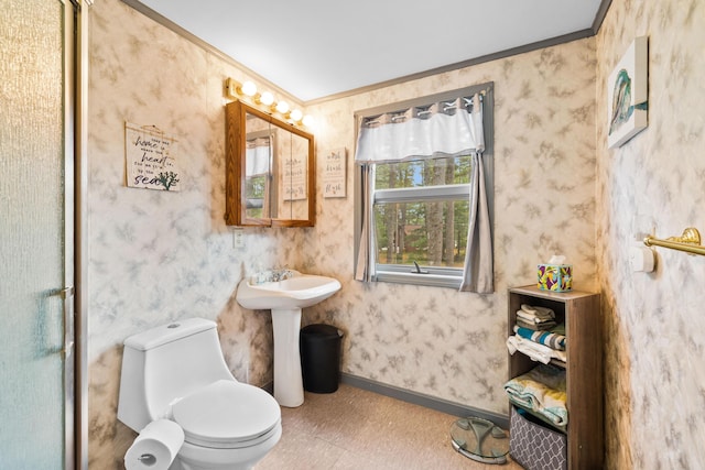 11 Ridgewood Dr, Lebanon, ME 04027 - bathroom featuring toilet and crown molding