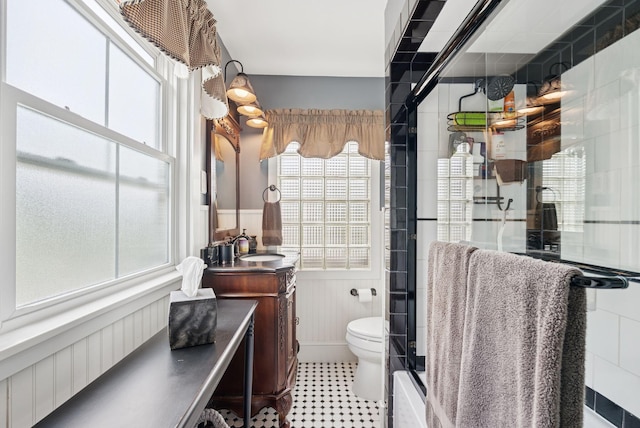 709 High St, Bath, ME 04530 - full bath with vanity and a wainscoted wall