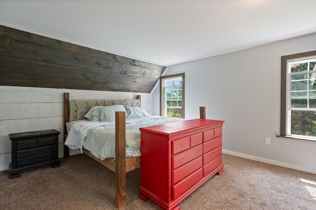 24 Blackswoods Rd, Franklin, ME 04634 - bedroom featuring carpet floors, multiple windows, and lofted ceiling