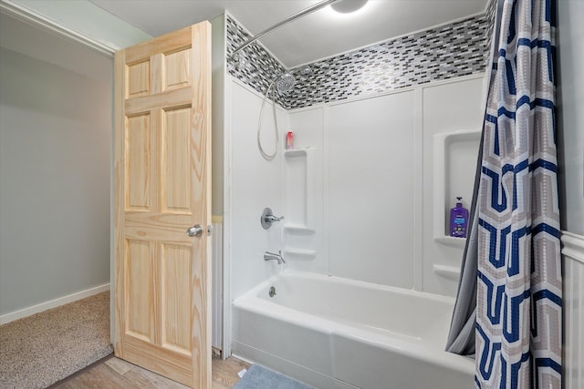 24 Blackswoods Rd, Franklin, ME 04634 - bathroom featuring shower / bathtub combination with curtain and baseboards