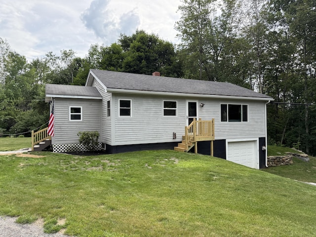 429 Rte 3, Palermo, ME 04354 - manufactured / mobile home featuring a garage, a front lawn, roof with shingles, and view of scattered trees