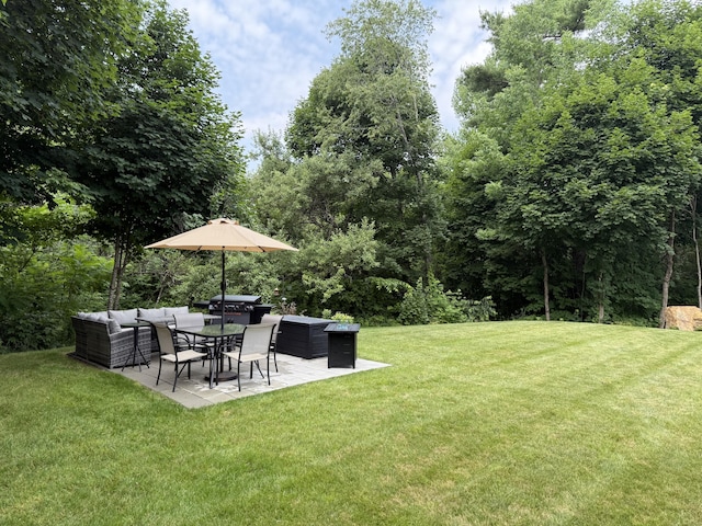 429 Rte 3, Palermo, ME 04354 - view of green lawn featuring a patio area and an outdoor living space