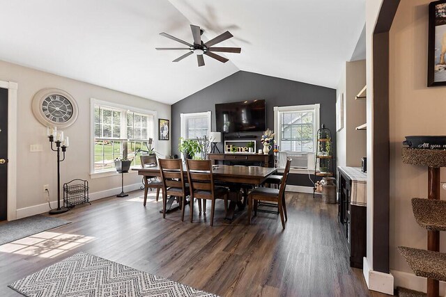 15 Fieldstone Dr, Augusta, ME 04330 - dining area featuring dark wood finished floors, a ceiling fan, and lofted ceiling