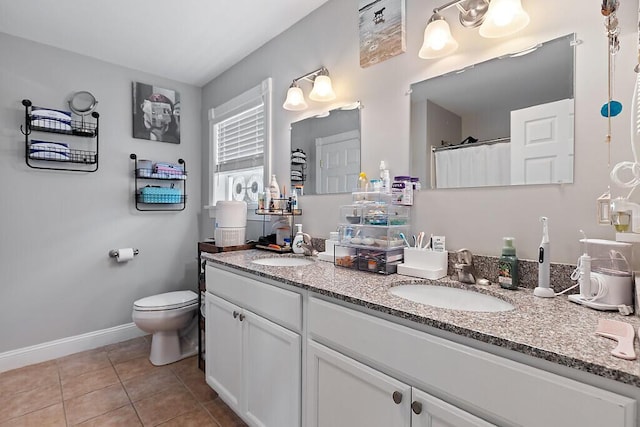 15 Fieldstone Dr, Augusta, ME 04330 - bathroom with double vanity, tile patterned floors, and curtained shower