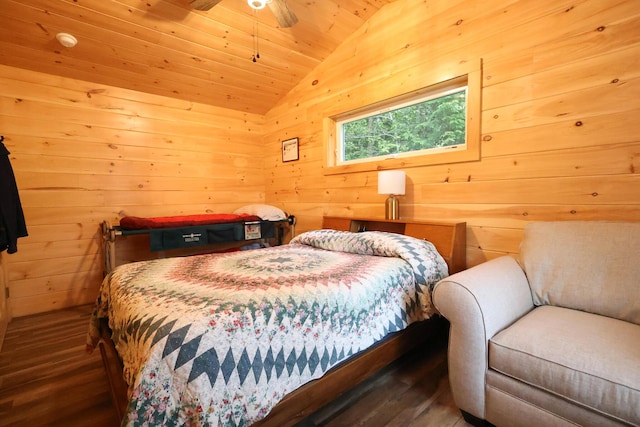 92 Cottage Shore Dr, Holden, ME 04429 - bedroom featuring lofted ceiling, wood finished floors, wooden ceiling, and wood walls