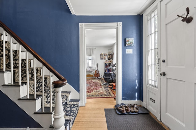 141 Centre St, Bath, ME 04530 - entryway featuring wood finished floors and stairs