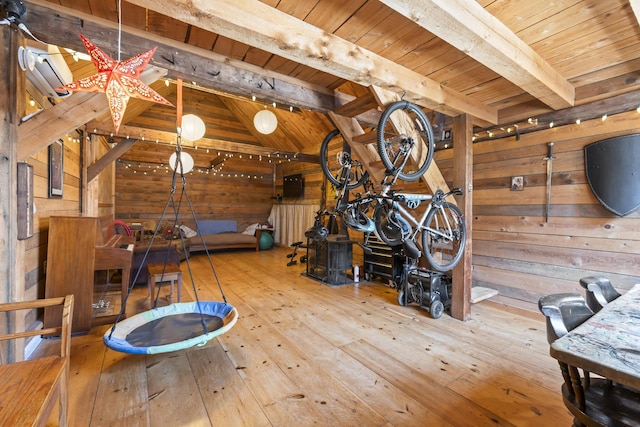 141 Centre St, Bath, ME 04530 - interior space with wooden ceiling, wood-type flooring, and wooden walls