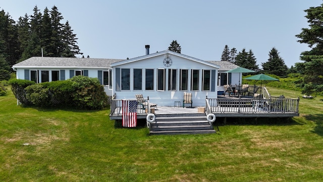 8 Bar Is, Tremont, ME 04674 - rear view of property with a wooden deck, a lawn, and a shingled roof