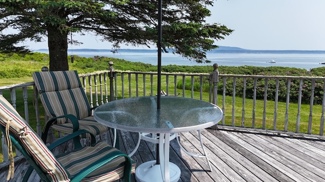 8 Bar Is, Tremont, ME 04674 - deck featuring a water view, a yard, and outdoor dining area