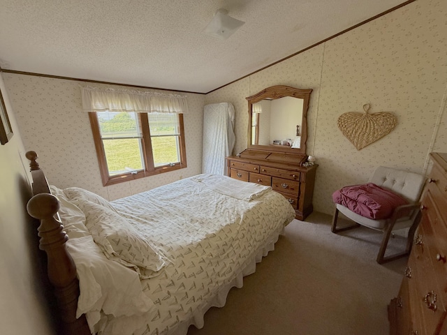8 Bar Is, Tremont, ME 04674 - carpeted bedroom with a textured ceiling, crown molding, and wallpapered walls