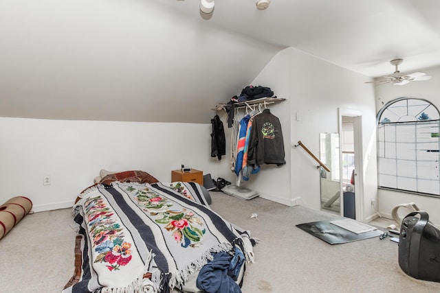 20 Elmwood Ave, Westbrook, ME 04092 - bedroom with carpet flooring, lofted ceiling, and ceiling fan