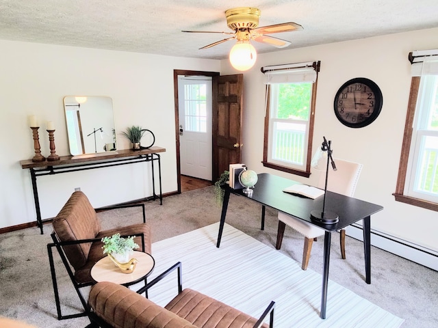 13 Wildbrook Dr, Biddeford, ME 04005 - carpeted home office with plenty of natural light, a ceiling fan, and a textured ceiling