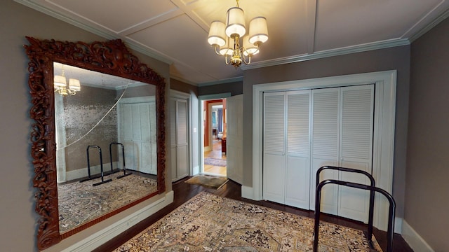 12 Center St, Machias, ME 04654 - interior space with a chandelier, dark wood-style floors, and ornamental molding