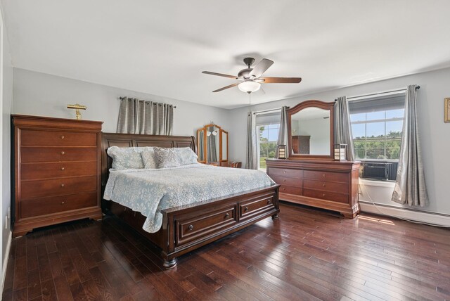 19 Straw Rd, Gorham, ME 04038 - bedroom featuring dark wood finished floors, ceiling fan, and a baseboard radiator