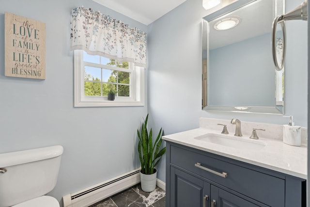 19 Straw Rd, Gorham, ME 04038 - bathroom with baseboard heating, vanity, and marble finish floors