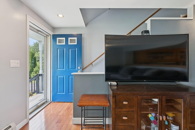 19 Straw Rd, Gorham, ME 04038 - foyer with a baseboard heating unit, wood finished floors, and recessed lighting