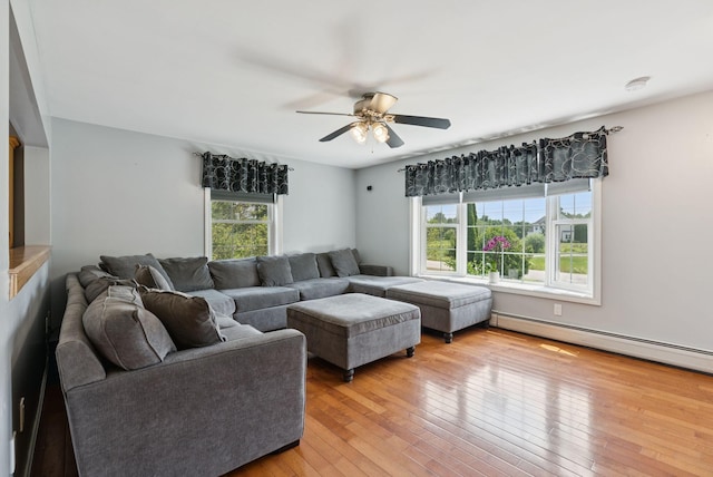 19 Straw Rd, Gorham, ME 04038 - living room with a ceiling fan, light wood-type flooring, and baseboard heating