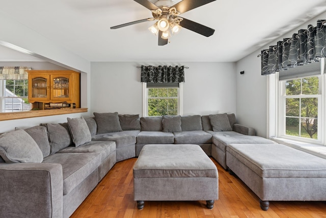 19 Straw Rd, Gorham, ME 04038 - living area featuring healthy amount of natural light, wood-type flooring, and ceiling fan