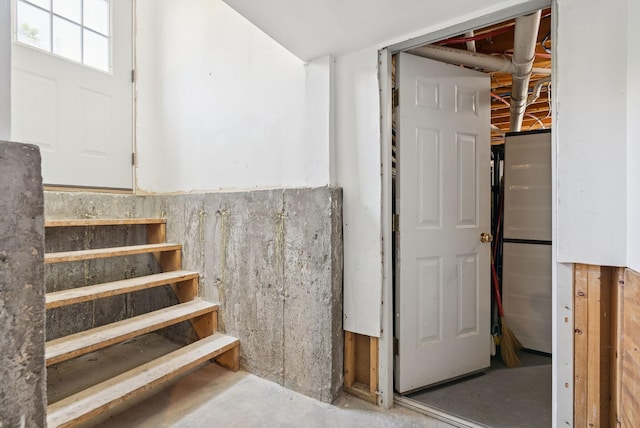 19 Straw Rd, Gorham, ME 04038 - staircase featuring concrete floors