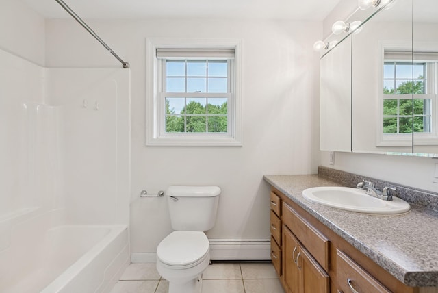 19 Straw Rd, Gorham, ME 04038 - full bath with a baseboard radiator, vanity, tile patterned floors, and tub / shower combination