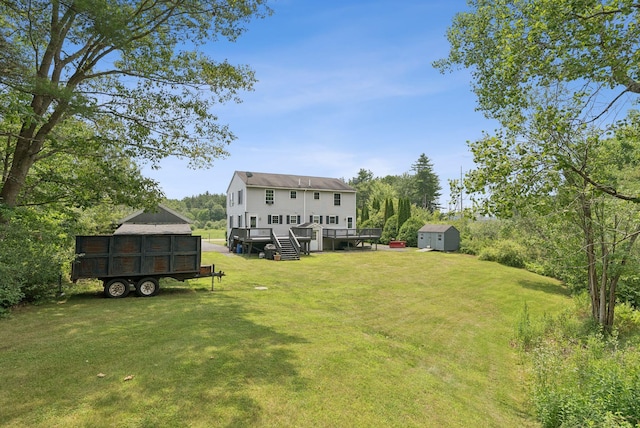 19 Straw Rd, Gorham, ME 04038 - view of grassy yard featuring a shed and a wooden deck