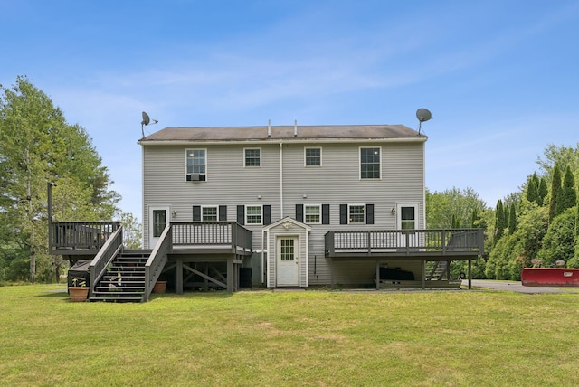 19 Straw Rd, Gorham, ME 04038 - back of house with stairway, a deck, and a yard
