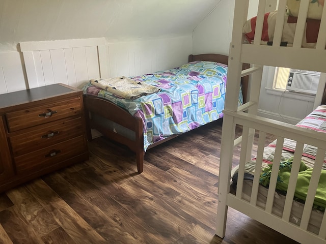 16 N Main St, Morrill, ME 04952 - bedroom with dark wood-type flooring, lofted ceiling, and cooling unit