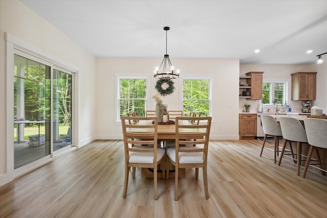 27 Meadow View Dr, Readfield, ME 04355 - dining area featuring a chandelier, light wood-style flooring, and recessed lighting