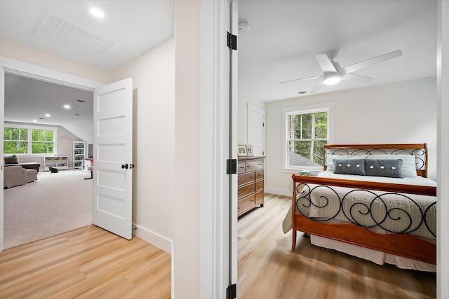 27 Meadow View Dr, Readfield, ME 04355 - bedroom featuring light wood-style flooring, multiple windows, recessed lighting, and a ceiling fan