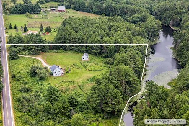 1511 Alna Rd, Alna, ME 04535 - aerial view of sparsely populated area with a large body of water and property parcel outlined