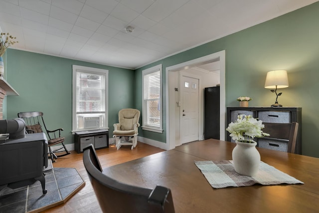 12 Maple St, Bath, ME 04530 - office area featuring cooling unit, ornamental molding, and wood finished floors