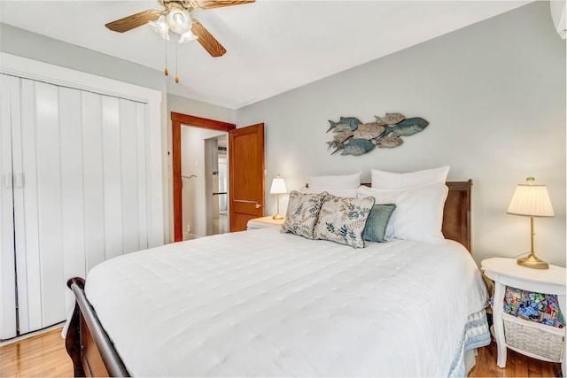 233 Northern Ave, Augusta, ME 04330 - bedroom with light wood-style flooring, a closet, and a ceiling fan