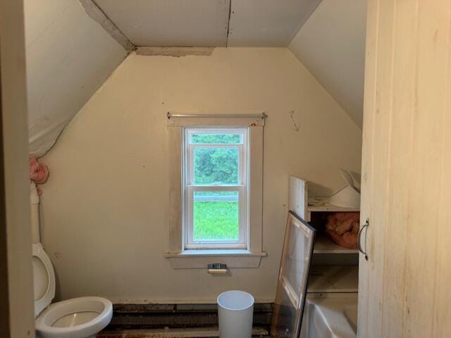 152 Cross Rd, Alna, ME 04535 - bathroom with lofted ceiling, plenty of natural light, and a tub