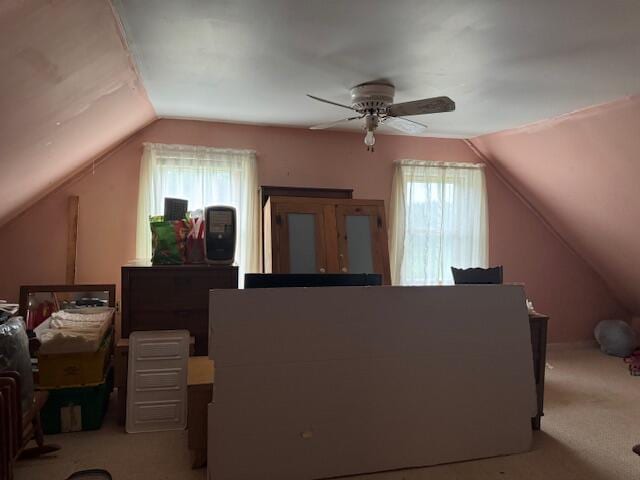 152 Cross Rd, Alna, ME 04535 - bonus room with vaulted ceiling, carpet, healthy amount of natural light, and ceiling fan