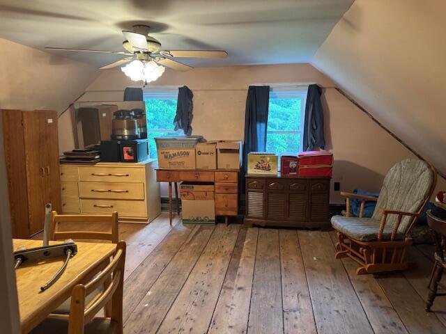 152 Cross Rd, Alna, ME 04535 - bonus room with ceiling fan, wood-type flooring, lofted ceiling, and healthy amount of natural light