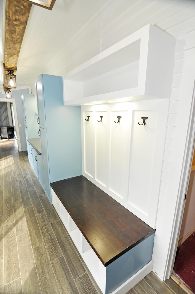 56 Holyoke St, Brewer, ME 04412 - mudroom with dark wood-style flooring and beam ceiling