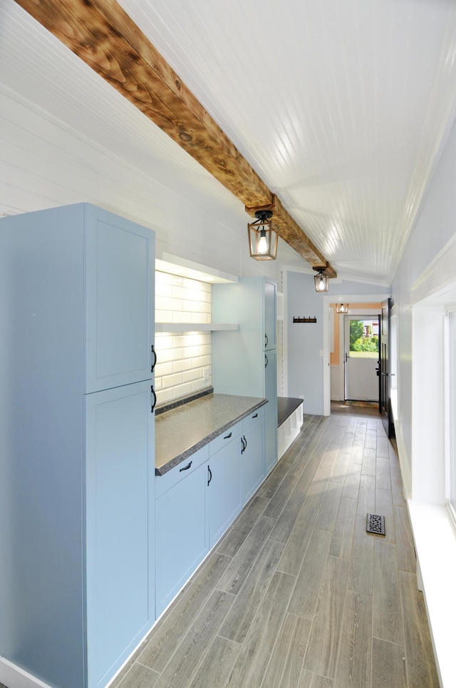 56 Holyoke St, Brewer, ME 04412 - mudroom featuring light wood-style flooring and beamed ceiling