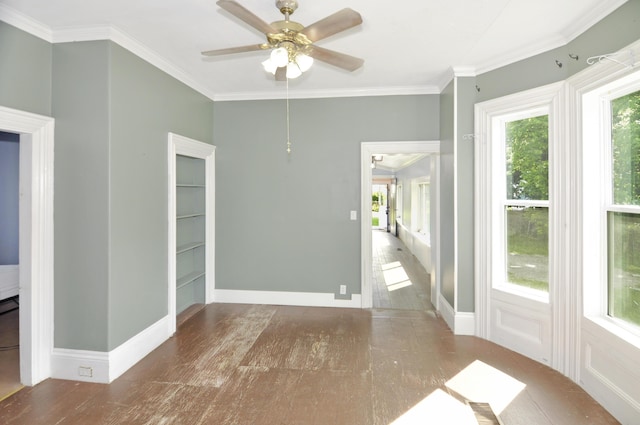 56 Holyoke St, Brewer, ME 04412 - unfurnished room featuring healthy amount of natural light, wood finished floors, a ceiling fan, and ornamental molding
