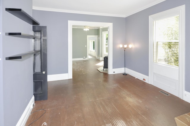 56 Holyoke St, Brewer, ME 04412 - unfurnished room with plenty of natural light, ornamental molding, and wood-type flooring