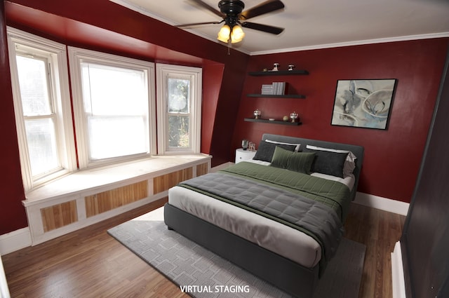 56 Holyoke St, Brewer, ME 04412 - bedroom featuring wood finished floors, crown molding, and a ceiling fan