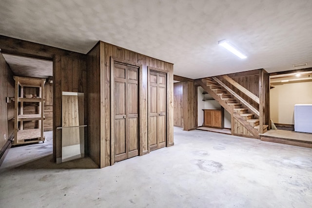 704 Brighton Hill Rd, Minot, ME 04258 - finished below grade area featuring wood walls and stairs
