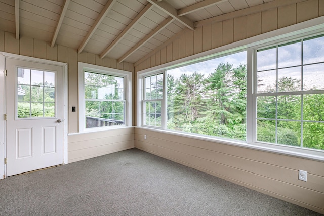 704 Brighton Hill Rd, Minot, ME 04258 - unfurnished sunroom with wooden walls and carpet