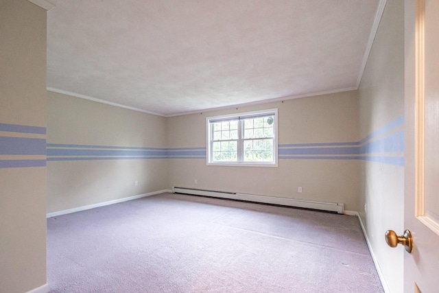 704 Brighton Hill Rd, Minot, ME 04258 - carpeted empty room with a baseboard radiator and ornamental molding
