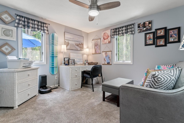 68 Appletree Ln, Wells, ME 04090 - office with plenty of natural light, light carpet, and ceiling fan