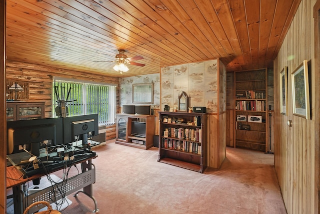 23 Mccutcheon Way, Sidney, ME 04330 - carpeted office featuring wood ceiling and ceiling fan