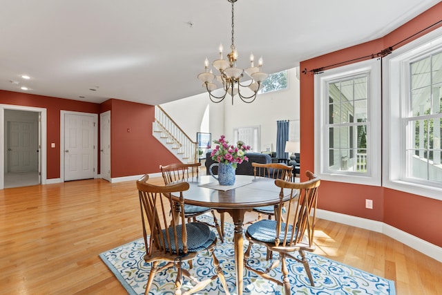 17 Tuttle Ln, Wells, ME 04090 - dining area featuring stairs, light wood-style floors, a chandelier, and recessed lighting